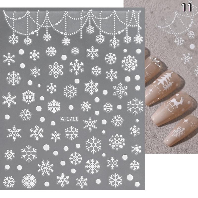 Winter Snowflake Christmas Nail Art Sticker White 3D Relief Adhesive Nail Art Decoration Sticker Nail Charm Manicure Decals