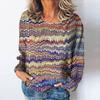 Vintage Women's Gradient Style Long Sleeve Stripe Print T-Shirt Tops Autumn O-Neck Ladies Clothing Female Daily Pullover