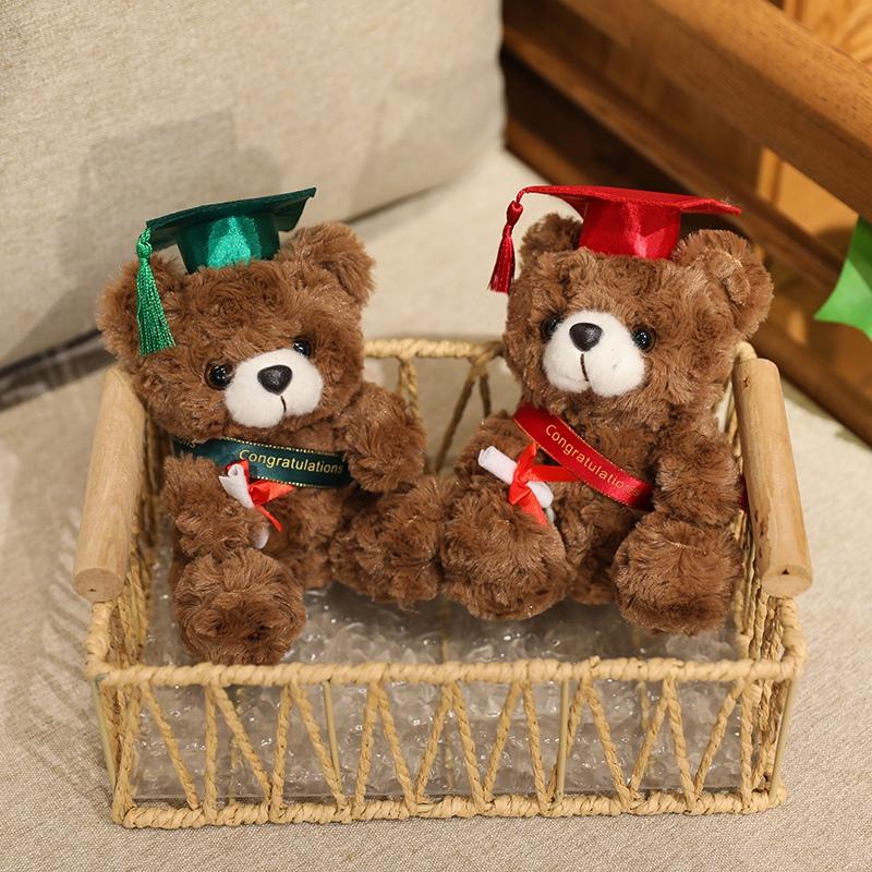 18CM Dr. Bear Cute Plush Toy Small Light Brown Teddy Wear Doctor Hat Doll Graduation Gifts
