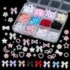 12 Grid Nail Resin Bowknot Bear Nails Art Charms Bowknots Heart Flower Kawaii Diy Decor Lollipop 3D Manicure Tools