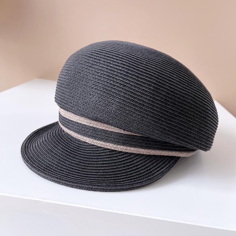 Японская полосатая шляпа газетчика контрастного цвета, женская летняя солнцезащитная соломенная шляпа, оригинальная кепка Suefeng, простая темно-синяя кепка