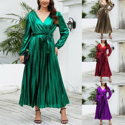 Женское модное сексуальное сплошное платье с v-образным вырезом, тонкое платье с длинными рукавами, вечернее платье