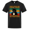 Coffee Black Cat Funny T Shirt Men Summer Cotton Short Sleeve Mens T-Shirt Hip Hop Casual Tops Oversized Tee Shirt
