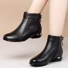Women's Genuine Leather Ankle Boots - Low Heel, Round Toe, Warm Autumn/Winter Fashion for Moms