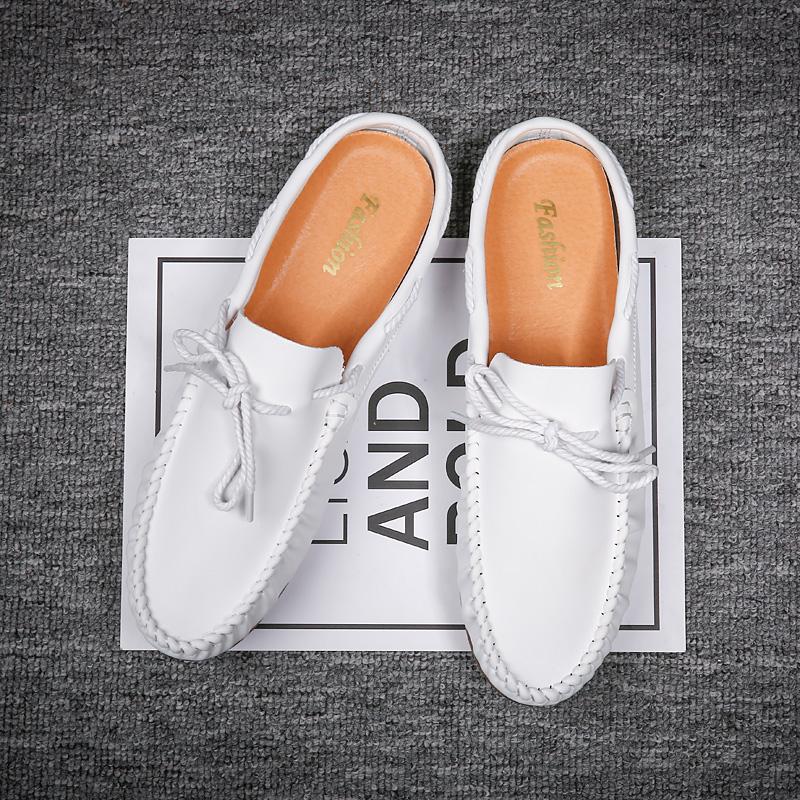 Модные кожаные мужские мюли летние балетки полутапочки для мужчин повседневные уличные дышащие мужские полутапочки легкие лоферы мужские мокасины