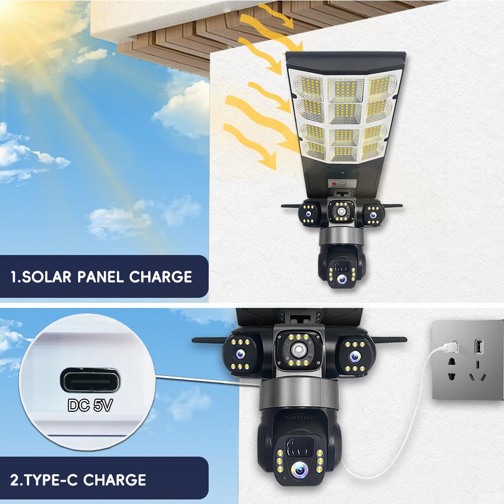 4G Солнечный Монитор Многофункциональный Низкое Энергопотребление Пульт Дистанционного Управления Уличный Фонарь WIFI Интеллектуальная Трехэкранная Камера