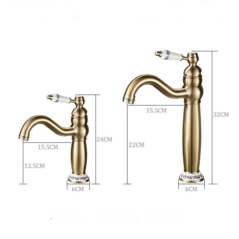 Brushed Gold Bathroom Faucet Antique Basin Faucet Chrome Sink Mixer Tap Hot & Cold Deck Mounted Lavatory Crane Water Tap Black