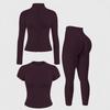 Womens Seamless Yoga 3-Piece Set: Short Top Legging Pants Long Sleeve Jacket - High Elasticity Butt Lifting To Winter