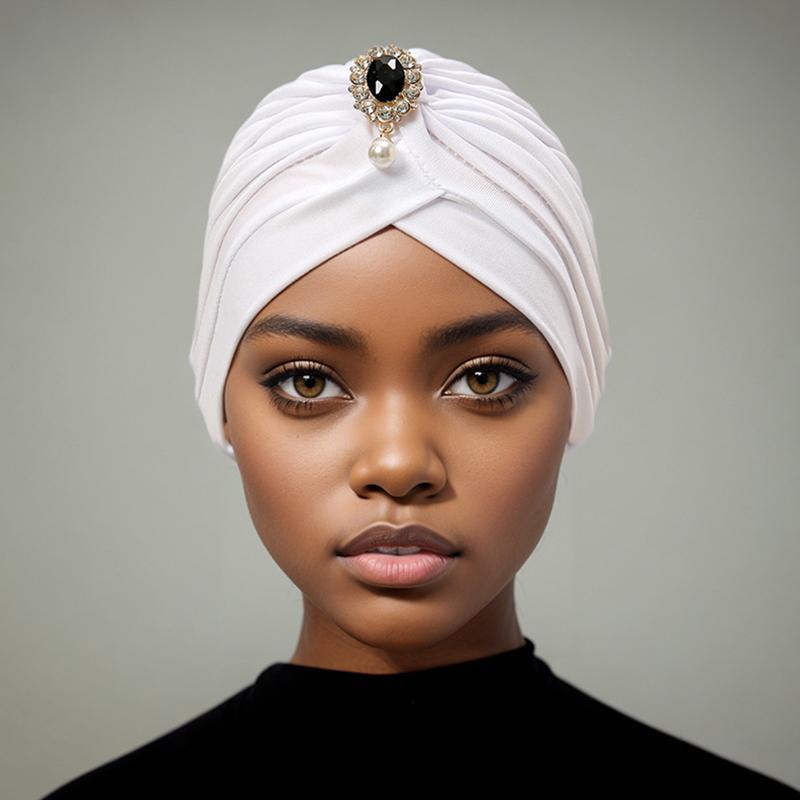 1PC Sunscreen Hijab Summer Breathable India Cap Retro Muslim Headscarf Fashion Turban Hat Sparkling Rhinestone Solid Color