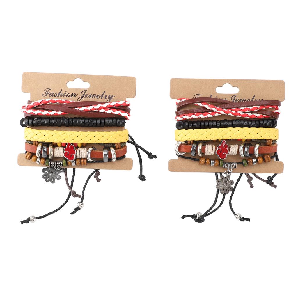 2 Set Vintage Multi Layers Women Bracelet PU Leather Ethnic Tribal Braided Bracelet