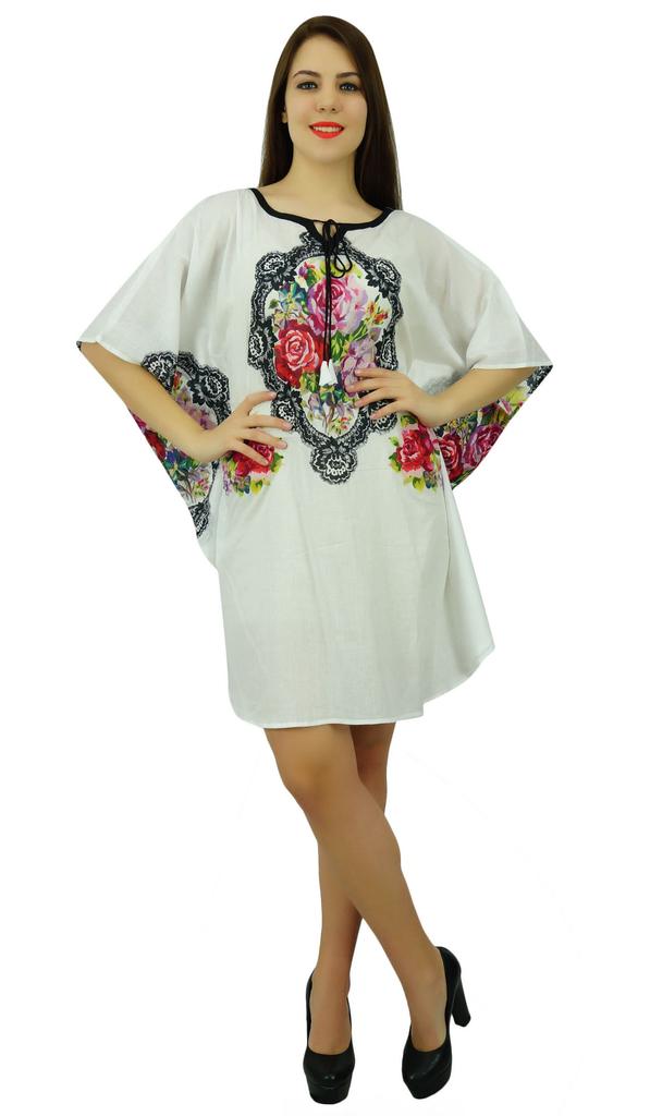 Phagun Cotton Kaftan Bohemian Floral Printed Caftan Short Maxi Nightwear