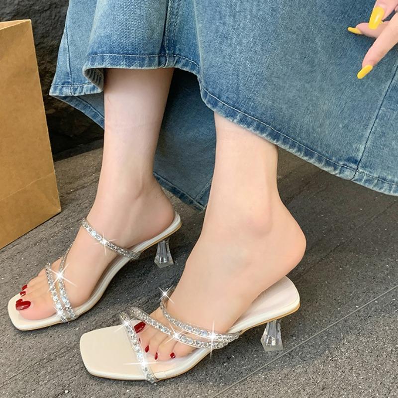 Женские босоножки с открытым носком Rhinobarrhinos с прозрачными тонкими ремешками, набор для стопы, нескользящие и износостойкие, на тонком каблуке