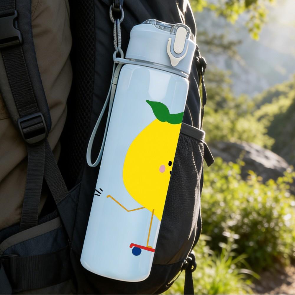 1PC Happy Lemon Fruit 750ml Color Plastic Sports Water Bottle Leakproof Flip Straw Lid Suitable for Sports Office Home Use