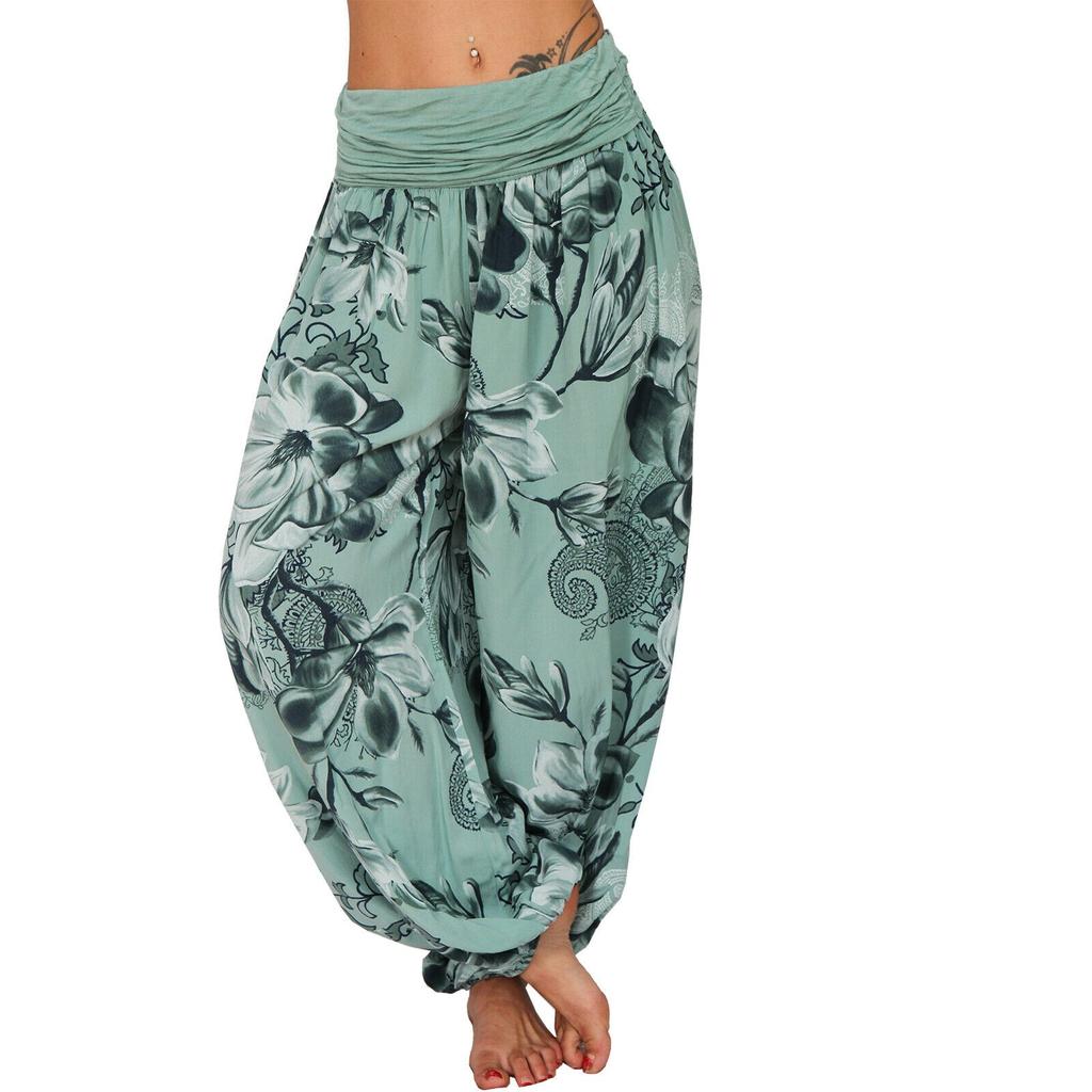 Women Casual Plus Size Print Elastic Waist Straight Loose Haren Long Pants