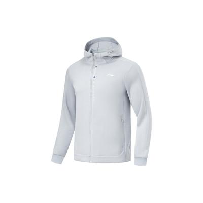 Li Ning Fitness Series Letter Print Simple Outdoor Running High Stretch Hooded Cardigan Hooded Hoody Hoody Mist-Gray AWDU067-5