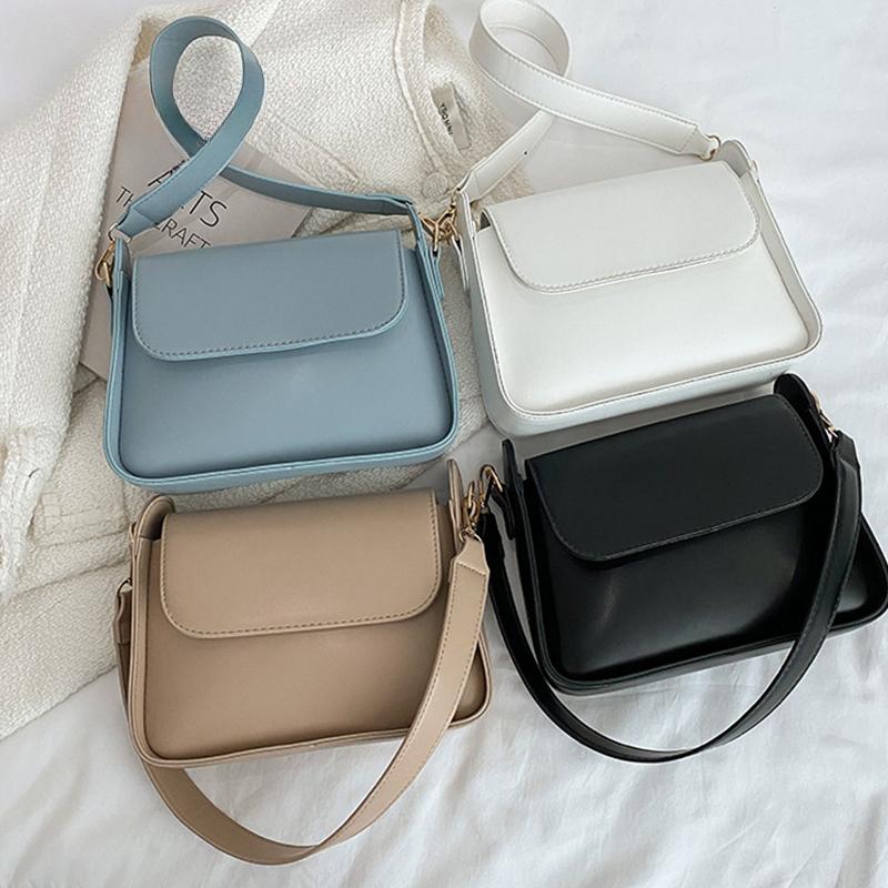 Summer Solid Color Women's Bag PU Leather Flap Shoulder Bag Fashion Lady Armpit Handbag and Purse Trendy Underarm Bag