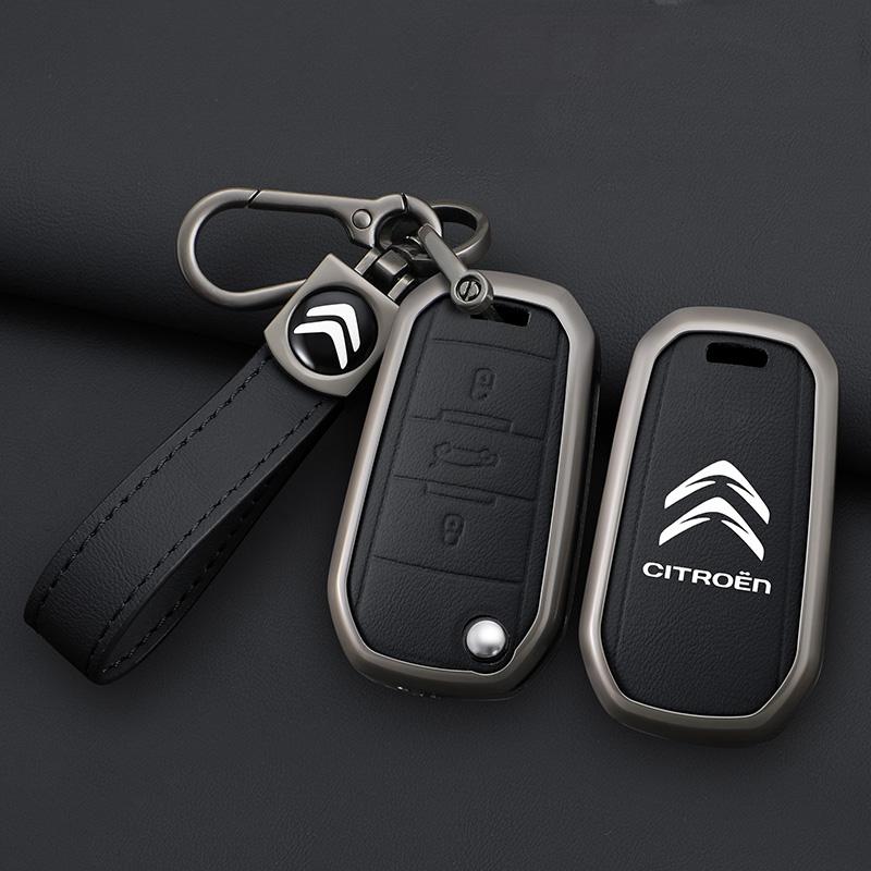 JGNT8 Zinc Alloy Leather Car Flip Remote Key Case Cover Protector Shell Fob durable durable Keyring For Citroen C3 C4 CACTUS C6 C8