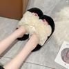 Thick-soled Cross-hairy Slippers Women's 2025 Autumn and Winter New Large-size Women's Shoes Fashionable and Comfortable Home Hairy Slippers