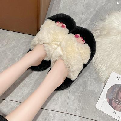 Мохнатые тапочки женские на толстой подошве 2025 года осень-зима новые женские туфли больших размеров модные и удобные домашние мохнатые тапочки