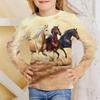Животное Лошадь Детская 3D Цифровая Печать Модный Тренд для Девочек Футболка с Круглым Вырезом и Длинным Рукавом