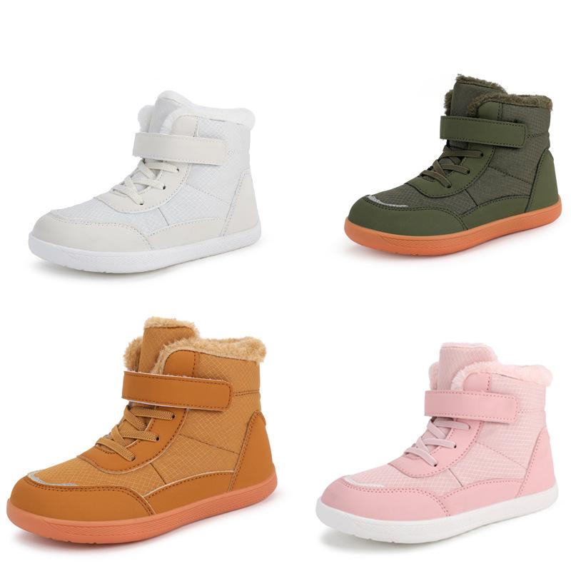 Зимняя детская обувь из плюшевой ткани, нескользящая обувь для мальчиков и девочек, резиновая подошва, модные теплые уличные ботинки