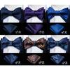 Barry.Wang Mens Bow Tie Hanky Cufflinks Blue Navy Silk Butterfly Tie Wedding Business Set