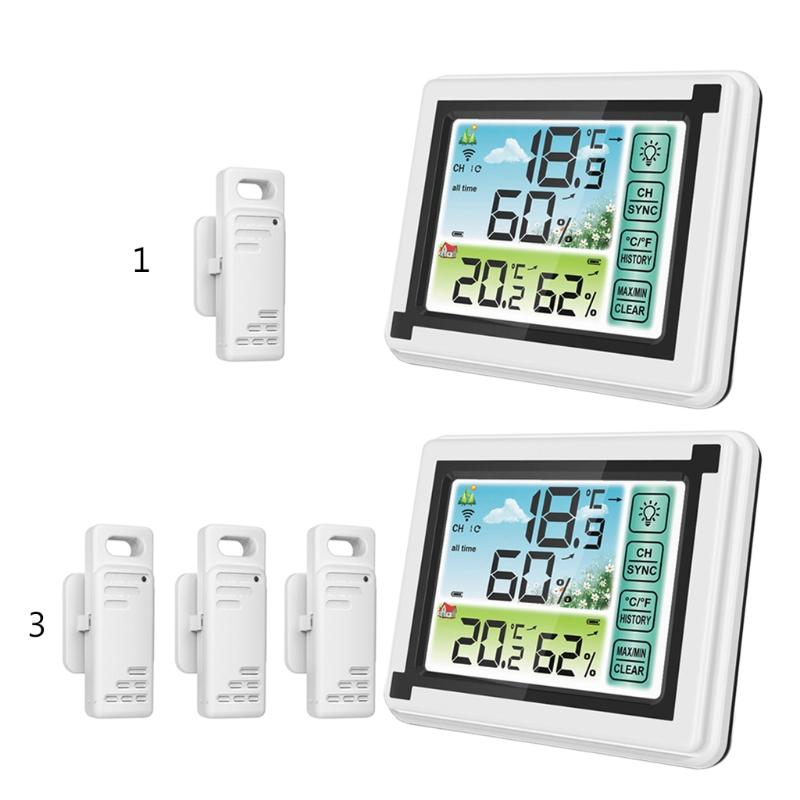 Портативный беспроводной для сенсорного экрана метеостанция Макс Мин записи ℃ ℉ Измеритель температуры Монитор влажности для помещения улицы