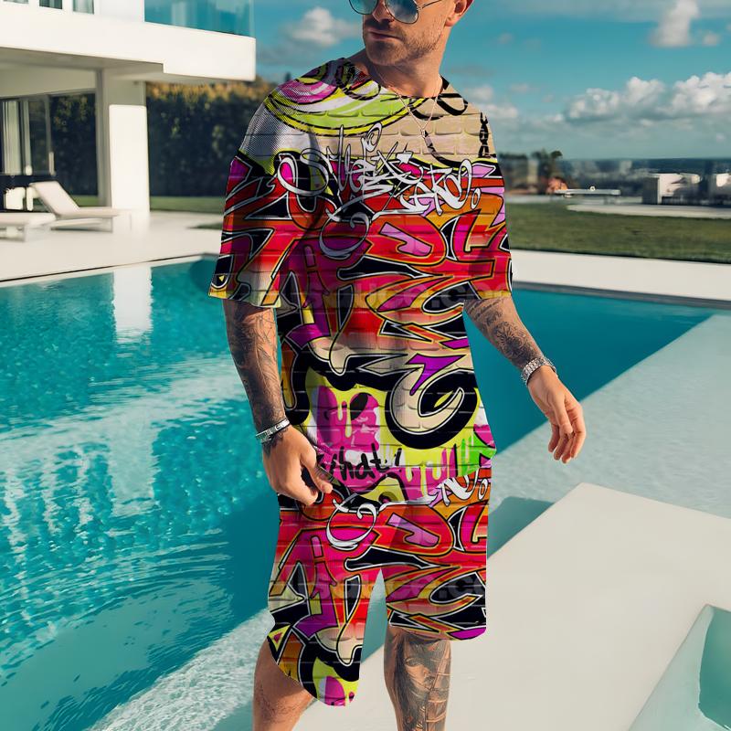 2026 Summer Men's T-shirt Male Casual Suit Abstract Style 3D Printing