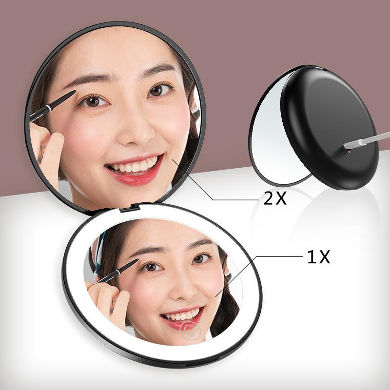 Portable Rechargeable LED Makeup Mirror with Stepless Dimming, Double-Sided Folding Design, Ideal for Travel