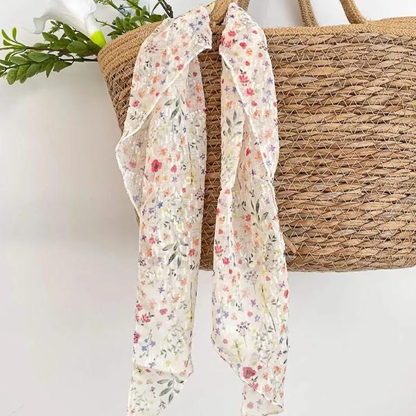 WTEMPO Spring Summer French Style Elegant Floral Printed Silk Scarf Retro Fashion Versatile Casual Thin Travel Scarves