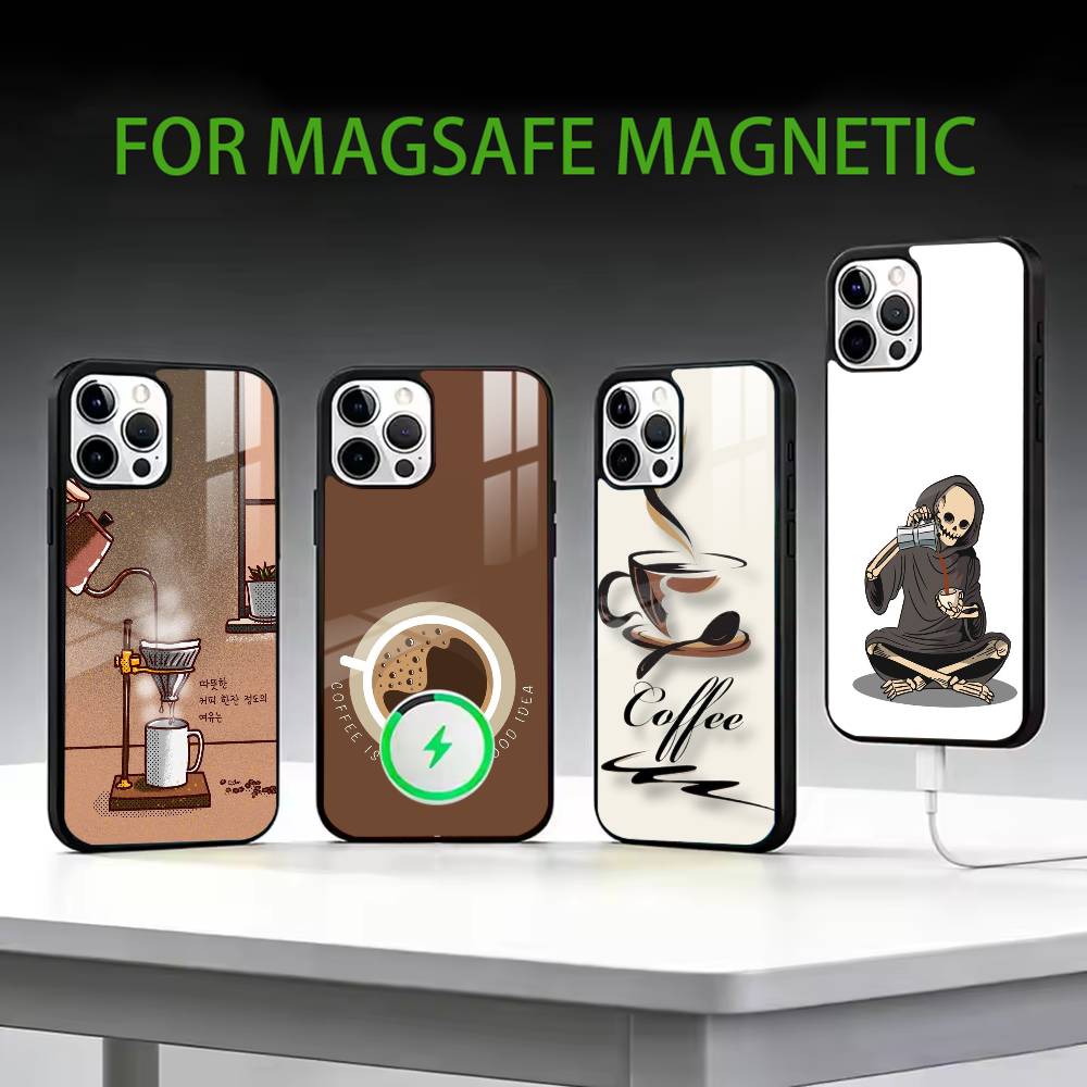 C-Coffee Latte Art Phone Case For iPhone17,16,15,14,13,12,11 Plus,Pro Max Magnetic For Magsafe Wireless Charging