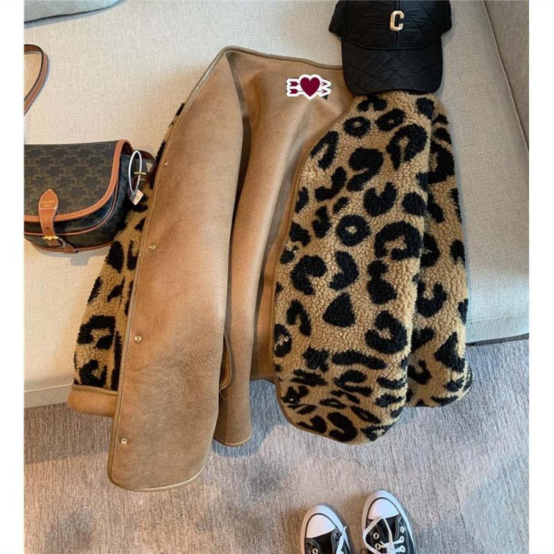Leopard Print Winter Jacket Autumn New Lamb Wool Faux Fur Coat Female Casual Korean Fashion Loose Thick Warm Plush Outerwear