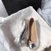 French skirt evening high heels silver fairy style bow light mouth single shoes women's thick heel round head 2025 spring and autumn