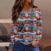3D Santa Claus Head Printed Round Neck Long Sleeve T-shirt Fashion Casual Long Sleeve Top