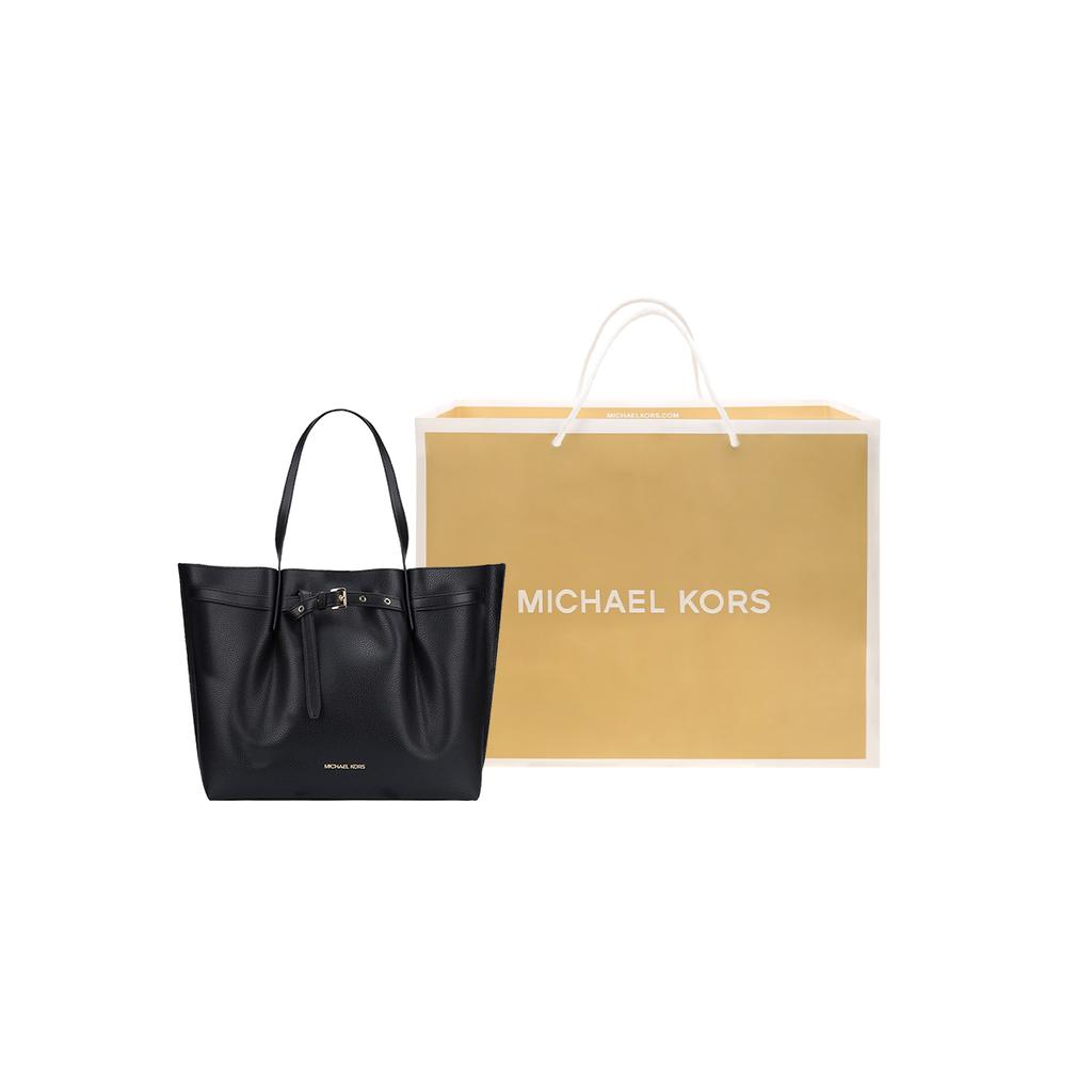 Michael Kors MK Emilia Дорожная Сумка-тоут с Логотипом-буквой и Завязками Кожаная Женская сумка-тоут Черная 35H0GU5T9T-001