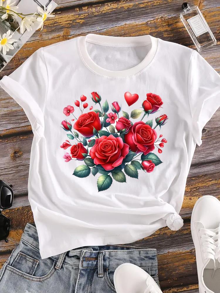 (Азиатский размер) Тренд 90-х годов с бабочками Женская футболка Верхняя одежда Повседневная футболка с коротким рукавом с цветочным принтом Модные женские графические футболки