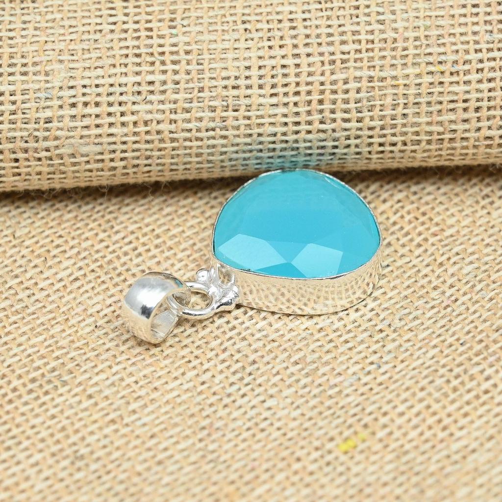 Синий халцедон драгоценный камень стерлингового серебра 925 пробы ручной работы кулон ювелирные изделия красивый подарок для нее