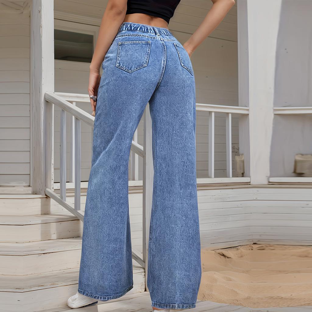 Женские джинсы широкие брюки клёш повседневные с высокой посадкой прямые джинсовые брюки с карманами