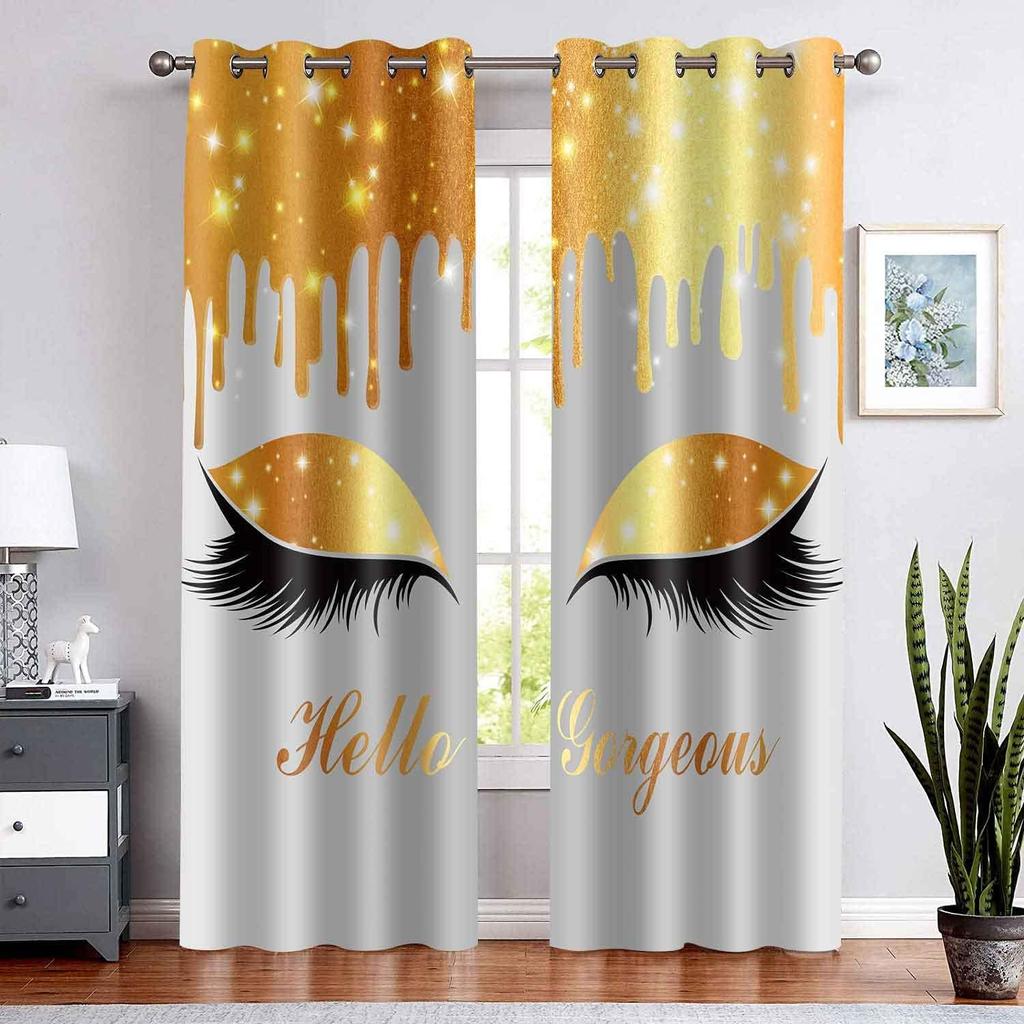 Hello Gorgeous Unicorn Eyelash Print Curtain for The Bedroom Custom,Suitable for Decor Curtains Living Room