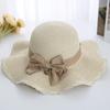 Hat Women's New Summer Wave Big Brimmed Grass Hat Versatile Bow Sunscreen Beach Women's Grass Hat