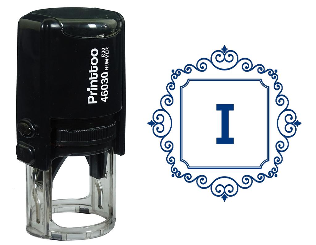 Printtoo Square Swirl Border Alphabet I Monogram Initial Self Inking Rubber Stamp Office