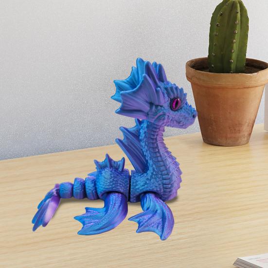 3D Printed Sea Dragon Figurine Movable Joints Dragon Figure Mini Articulated Dragon Model Fidget Toy Desktop Decoration Ornament