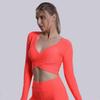 Одежда для йоги Bubble Top Cross Fitness Sexy Crop Solid Color Yoga Long Sleeve Woman