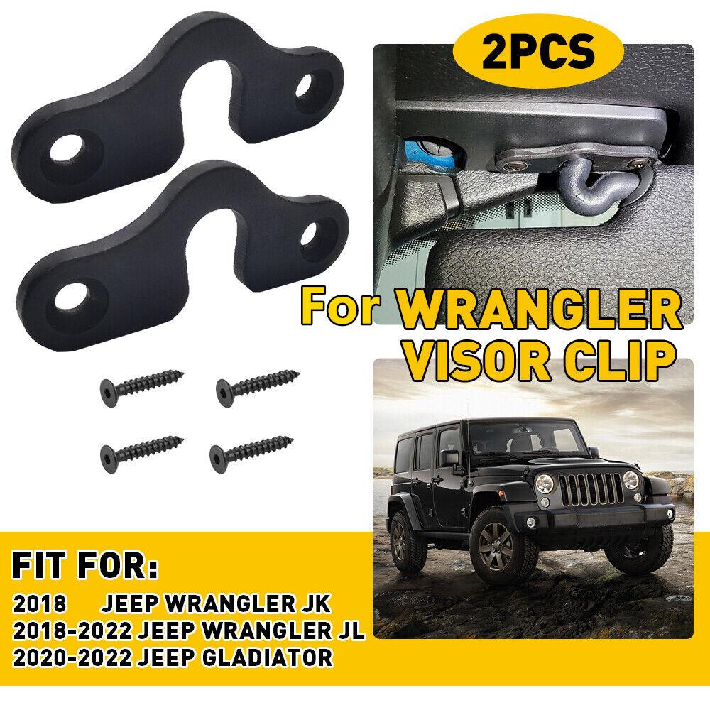 2Pcs For 18-22 Jeep Wrangler JK JL Gladiator JT Sun Visor Clip with Screws Black