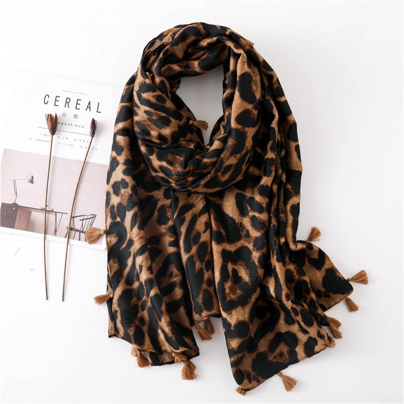 Spring And Autumn Winter Fashion Leopard Scarf Long Versatile Women'S Cotton And Hemp Silk Scarf Dual Use Shawl