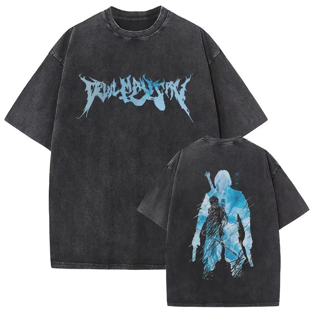 Игровой футболка Dante из Devil May Cry Винтажная с кислотной стиркой Мужская Готическая Ретро Мода Футболки с коротким рукавом Мужская Хип-Хоп Уличная одежда