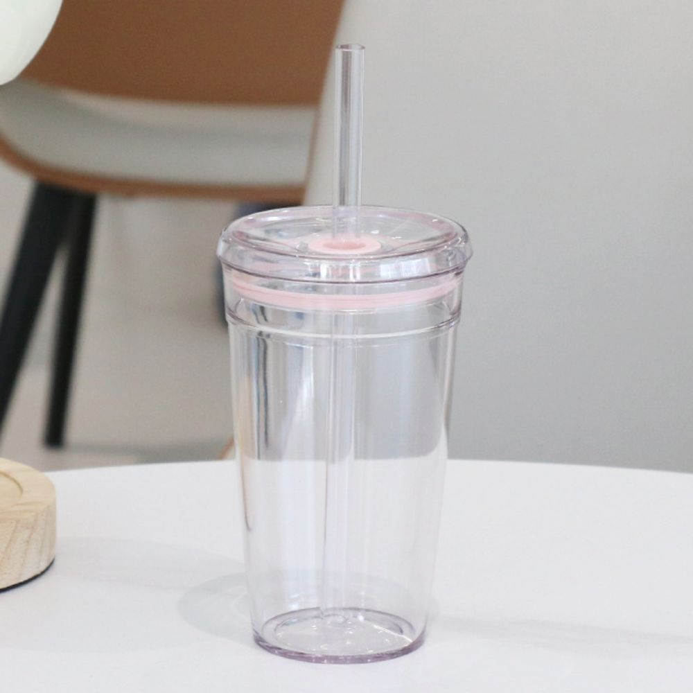 450ml Straw Cup Transparent Car Tumbler Drinkware Coffee Cup  Office