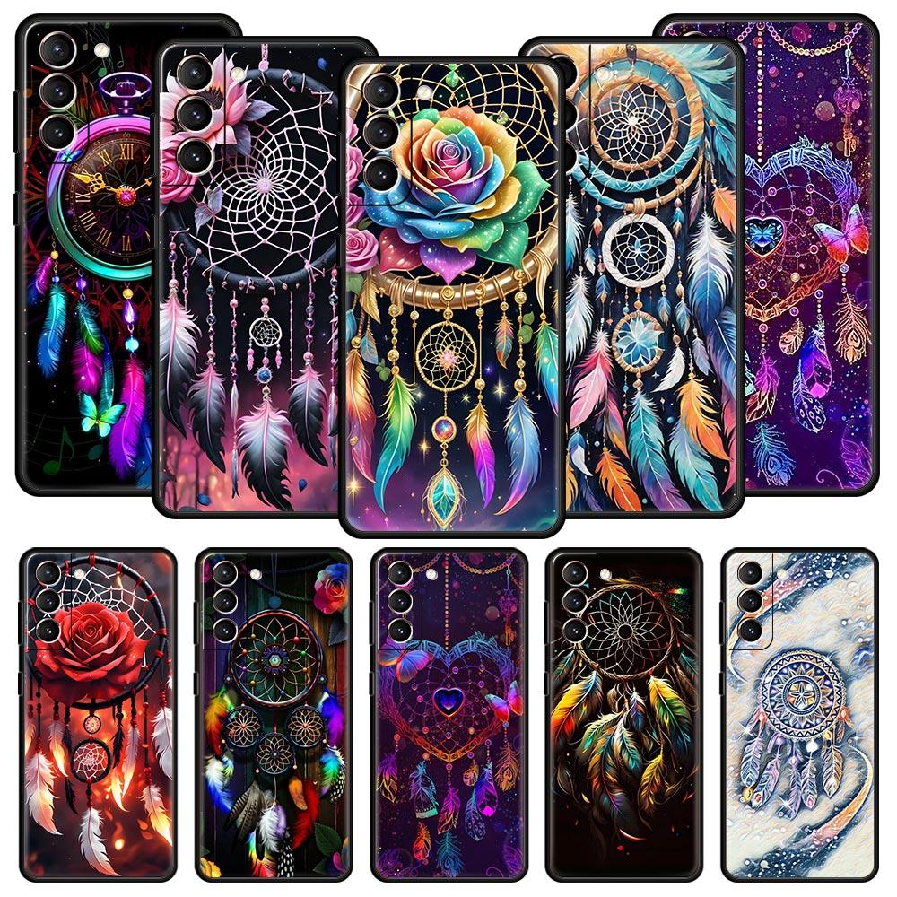 Cute Mandala Dreamcatcher Phone Case For Samsung Galaxy S26 Ultra S25 Plus S24 FE S23 S22 5G S21 S20 Cover Black Soft