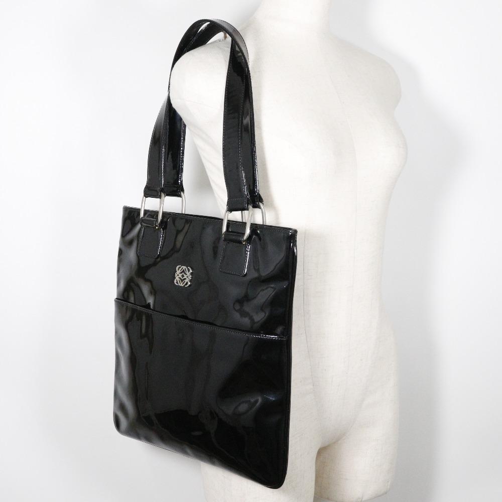Loewe Anagram Tote Bag Black Enamel Women Used