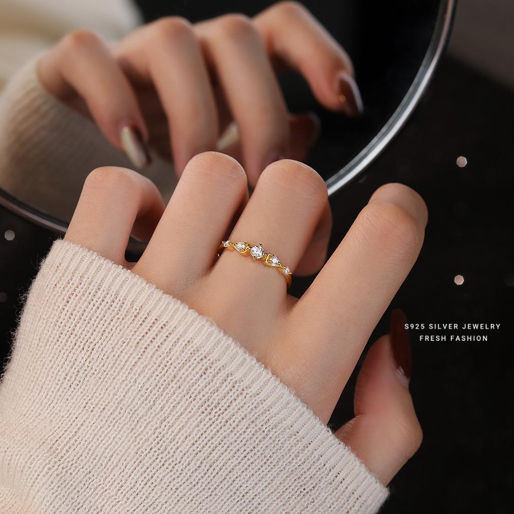 925 Sterling Silver Shiny Zircon Geometric Ring for Women Simple Elegant Party Wedding Jewelry Accessories